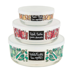 Set de 3 saladiers en verre avec couvercles "Bon appétit"