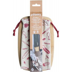 Planche à saucisson +sac +couteau Bambou PEBBLY