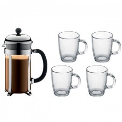 Coffret Cafetière à piston 8 tasses +4 mugs en verre BODUM