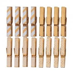 Lot de 16 mini pinces à linge en bois Blanc et or