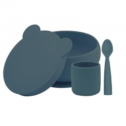 Coffret "Mes premiers repas" en silicone Bleu ardoise