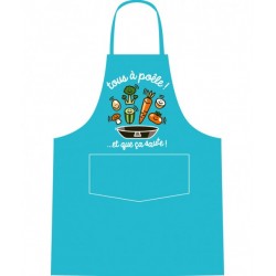 Tablier adulte Turquoise "Tous à poêle!"
