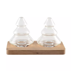 Salière-poivrière SAPIN en verre +support bois