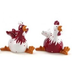 Poule déco PETRA 7,5cm Rouge/Blanc