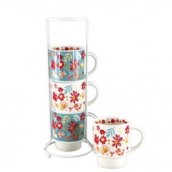 Rack 4 mugs LEONORE Blanc/bleu