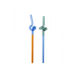 Lot de 2 pailles noeud en verre Orange/bleu RAINBOW
