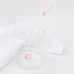 Lot de 4 pailles en verre avec Coeur rose