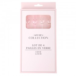 Lot de 4 pailles en verre avec Coeur rose