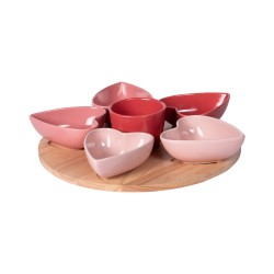 Plateau apéritif HEART +6 raviers Coeurs roses