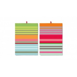 Set de 2 torchons multicolores à rayures horizontales